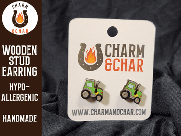 Tractor Wood Stud Earrings - Farm Fashion Earring - Stud Earring - Charm and Char